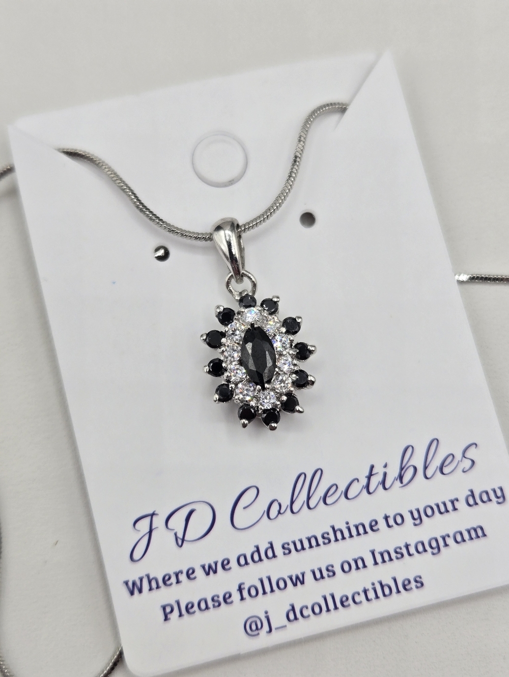 Swarovski Crystal Elements Silver Marquise Necklace Black Halo 18 - 20 inch Prom